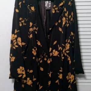 Torrid Black Blazer with Gold Yellow Floral Pattern